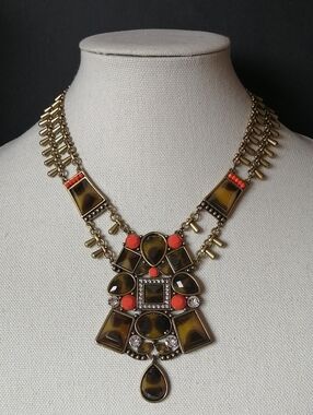 Retired Silpada Sahara Sun Necklace Bronze Tone Coral Tortoiseshell Accents